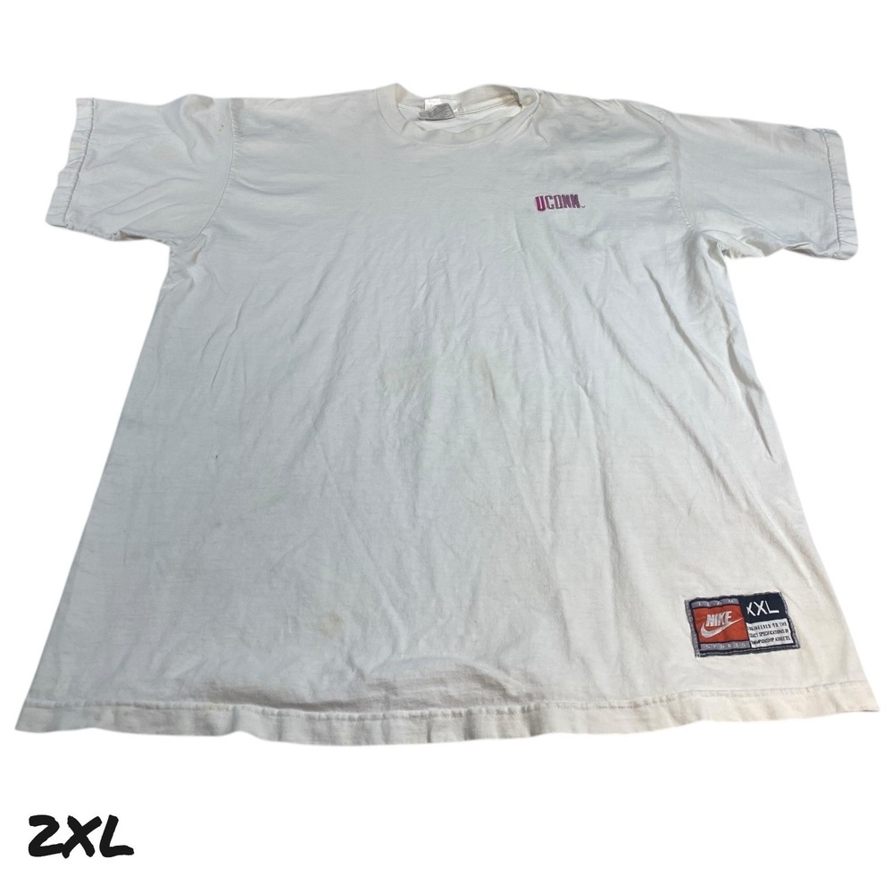 VTG 90s Nike UCONN T-shirt Mens 2XL White Embroidered University of Connecticut
